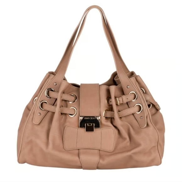 Jimmy Choo - Taupe Leather "Ramona" Shoulder Satchel - Picture 1 of 15